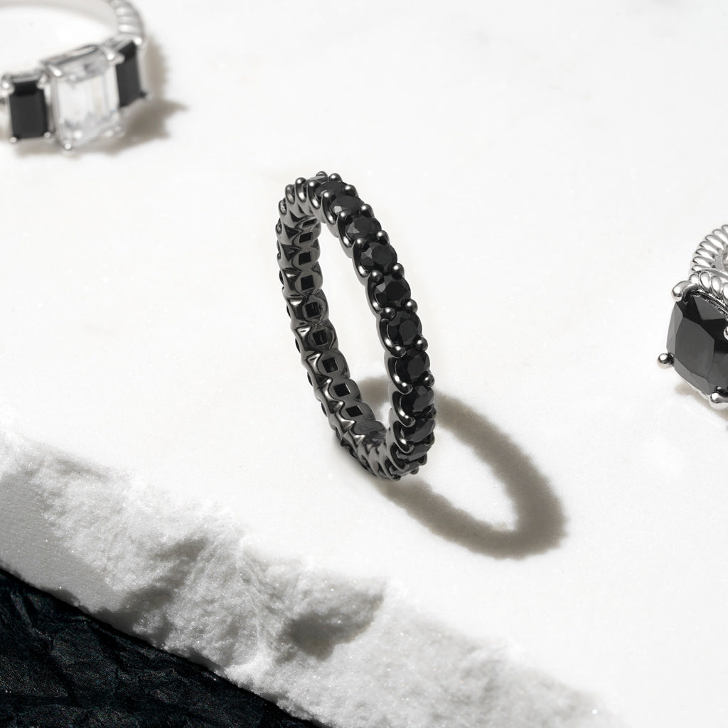 Gnoce Black Onyx Round-cut Statement Eternity Band Ring_4