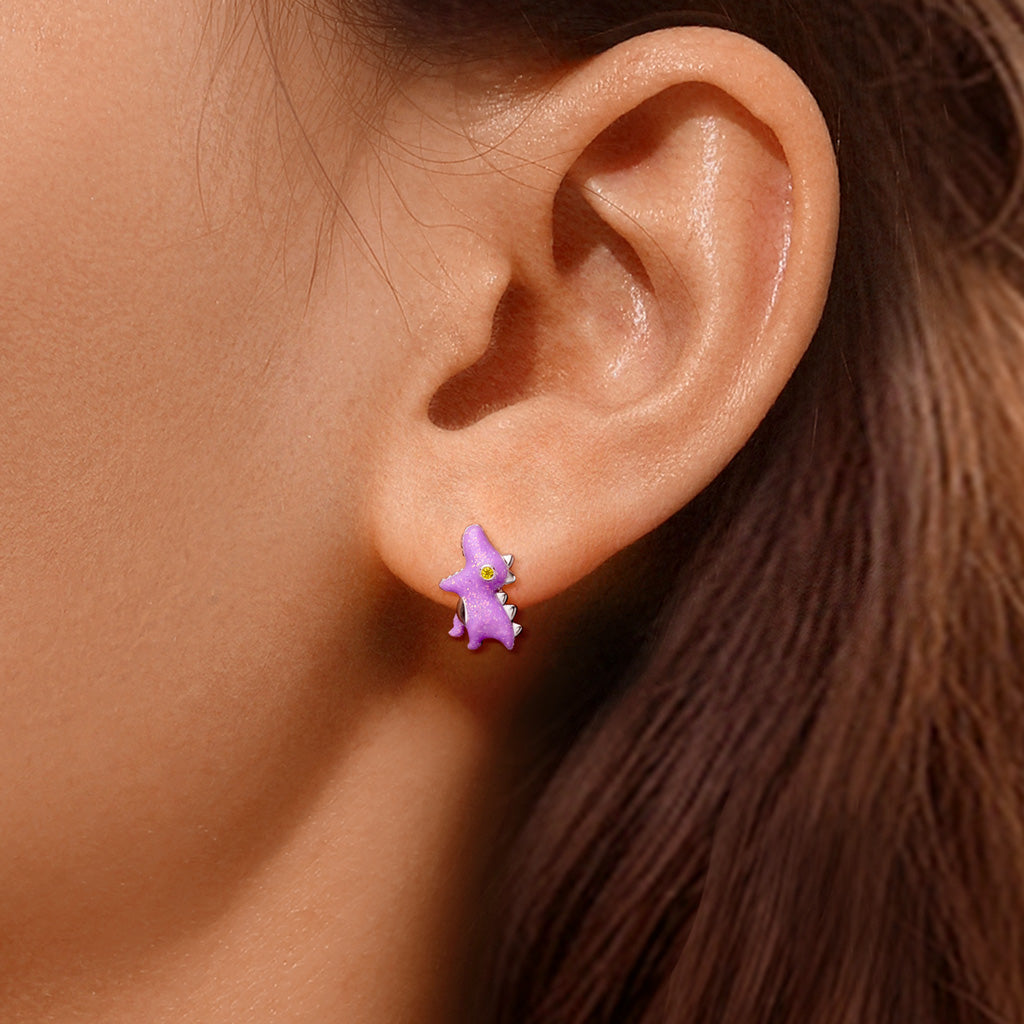 Gnoce Purple Tyrannosaurus Dinosaur Glow-in-the-Dark Stud Earrings_6