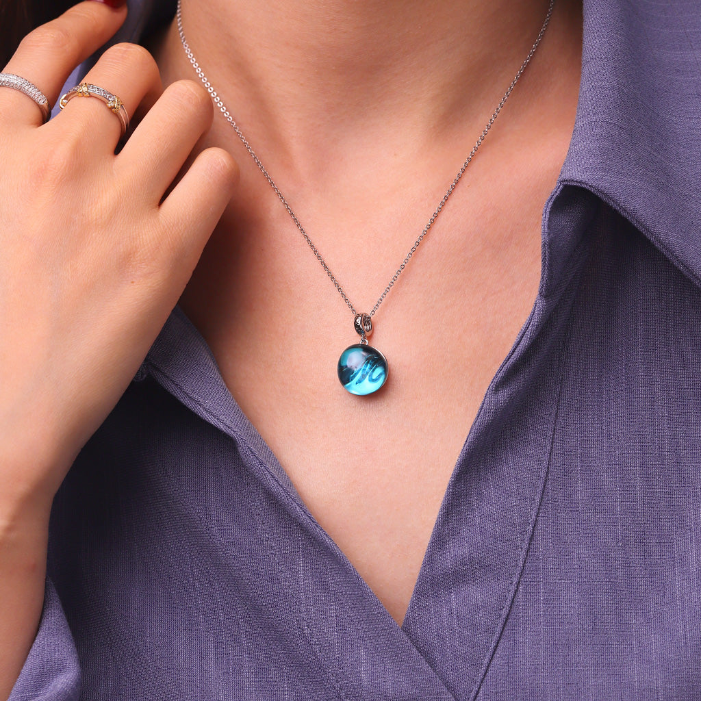 Gnoce Initial Letter Sea Glass Projection Pendant Dangle Charm_7