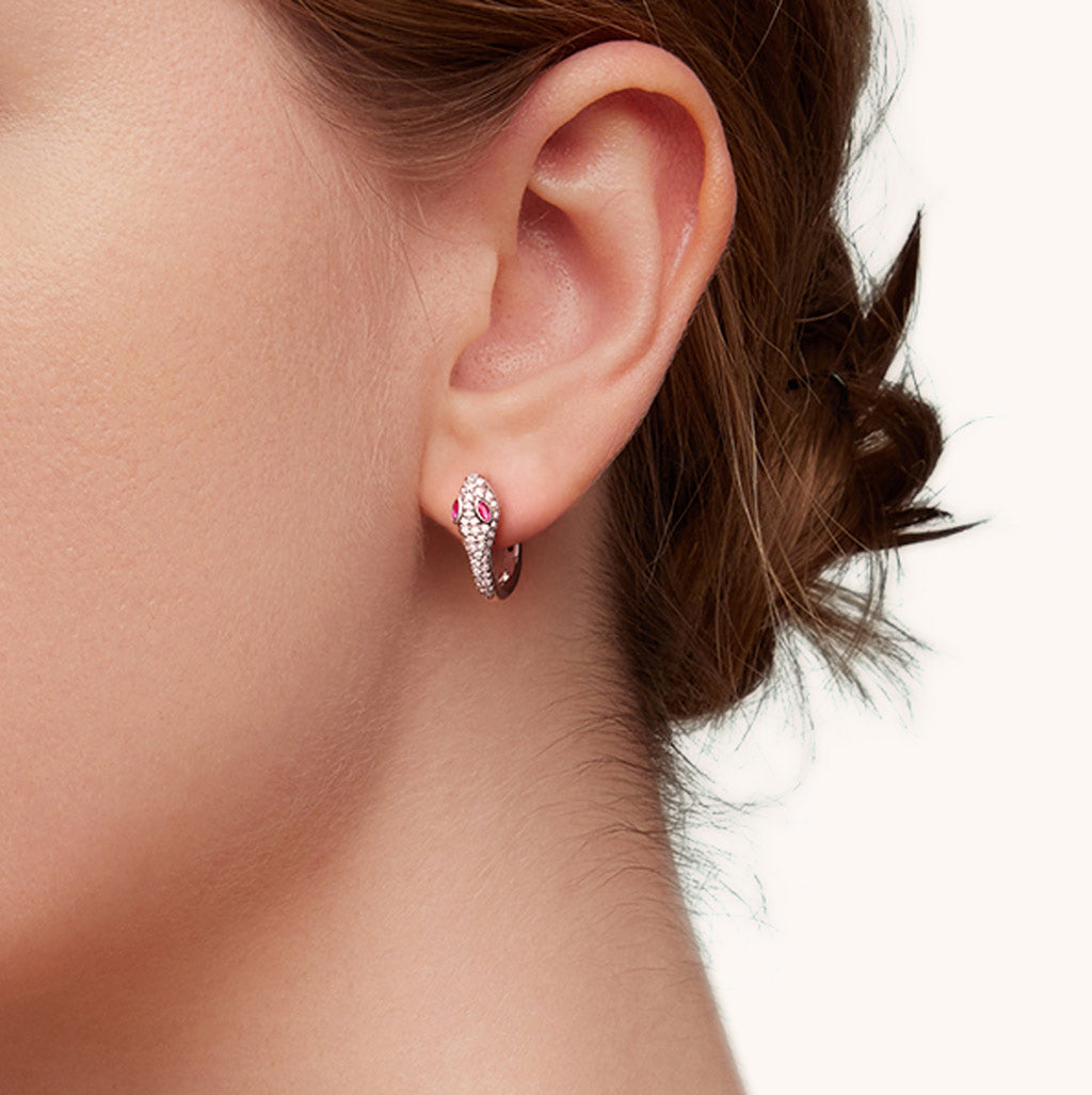 Gnoce White Diamond Snake Huggie Hoop Earrings_5