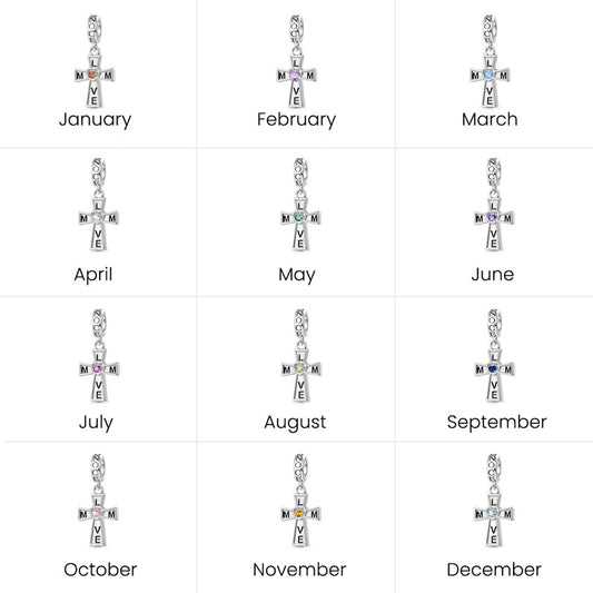 Gnoce Love Mom Cross Birthstone Pendant Dangle Charm_9