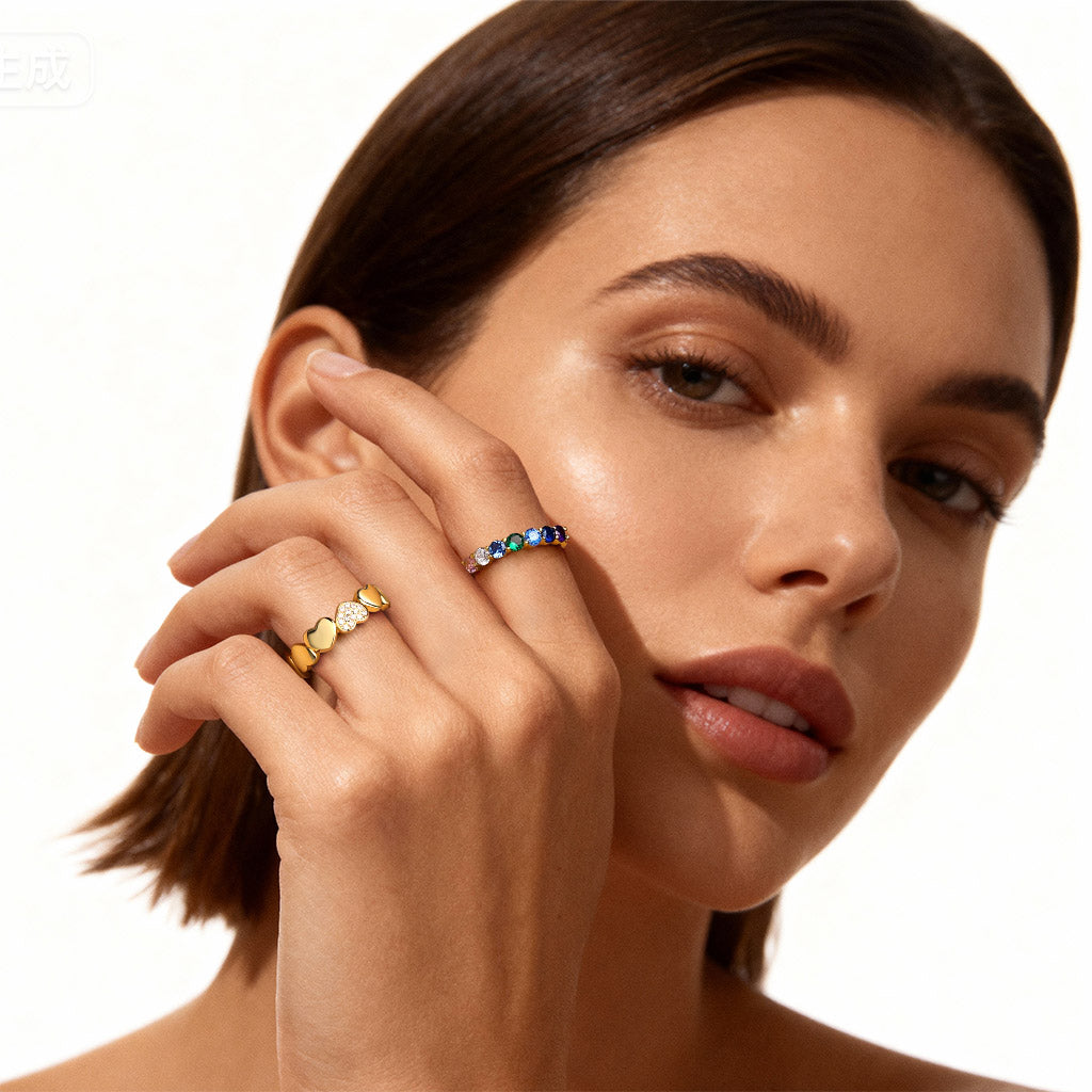 Gnoce 14K/10K Solid Gold Moissanite Heart Cluster Ring_3