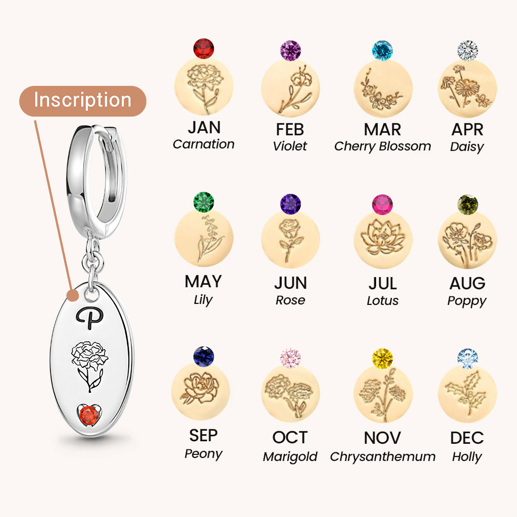 Gnoce Customized Letter Birthstone Flower Dangle Earrings_5