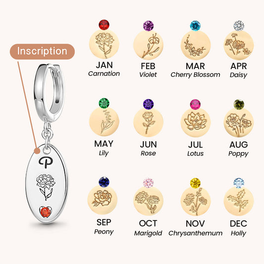 Gnoce Customized Letter Birthstone Flower Dangle Earrings_5