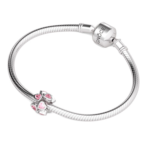 Gnoce "My Heart is Beating for you" 925 Sterling Silver Pink Crystal Heart To Heart Charm Suitable for Bracelet Necklace and Choker_3