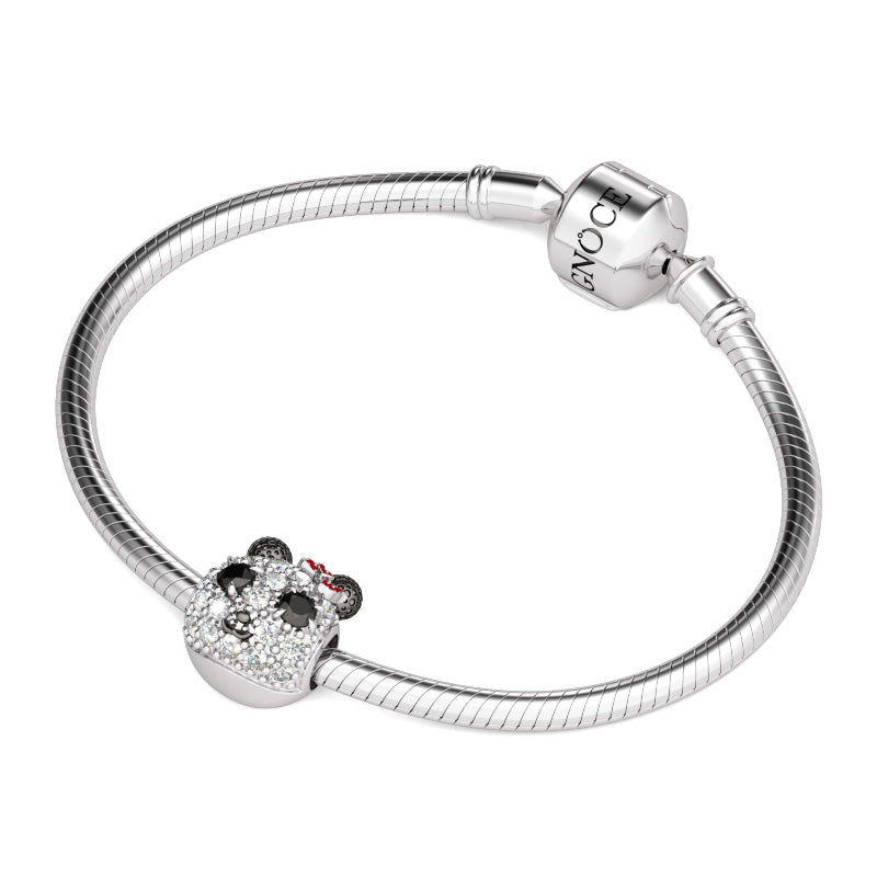 Gnoce " Happy Panda Girl" Cute Panda Charm Black White Sapphire Red Bowknot Decoration Animal & Pets Theme Fascinating Charm_3