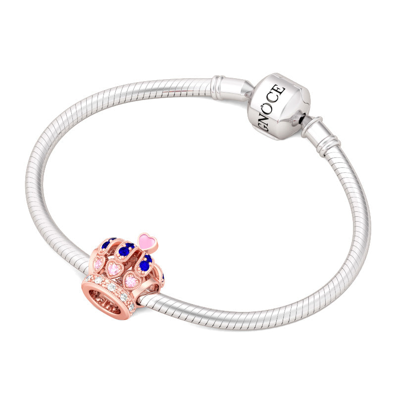 Gnoce "Beauty Crown for Good Memory "Pink Cubic Zircon Set Detail Craft Style Rose Gold Crown Sapphire Charms_3