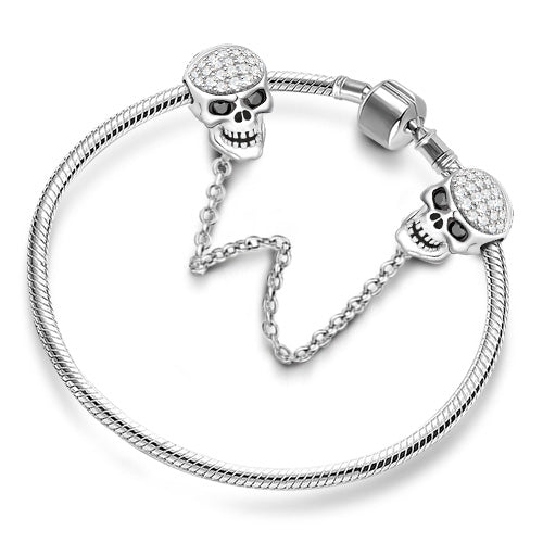 Gnoce "Elegant Skull" with Shimmering Crystal Stones 925 Sterling Silver Safety Chain_3