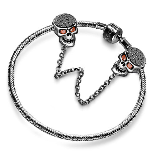 Gnoce "Mysterious Skull" with Eye-catching Fuchsia Stones 925 Sterling Silver Skull Safety Chain Black_3