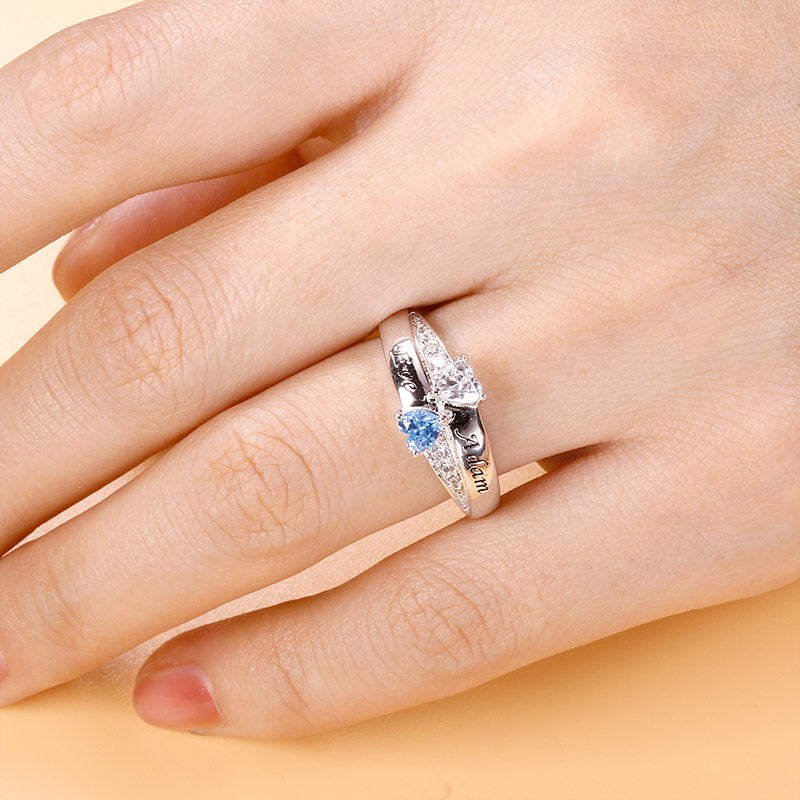 Gnoce "Always Loving You" Customized Sterling Silver Double Heart Stones Ring with Accents_3