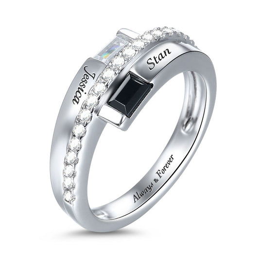 Gnoce "Anyone But You" Double Baguette Bypass Ring With Birthstone_3