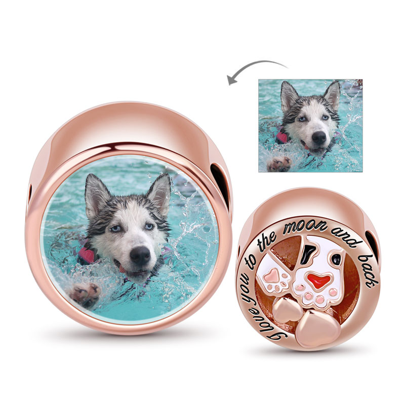 Gnoce "Love You to The Moon and Back" Paws Photo Charm Sterling Silver 18K Rose Gold_1