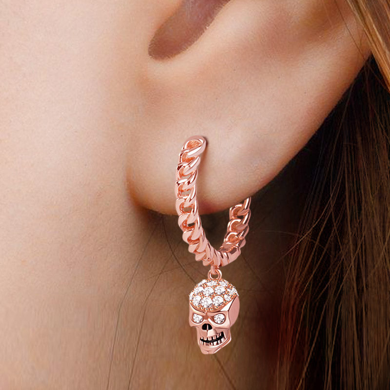 Gnoce "Love Me like You Do" 925 Sterling Silver Skull with Rose Gold Plated Earring inlaid with Clear CZ_3