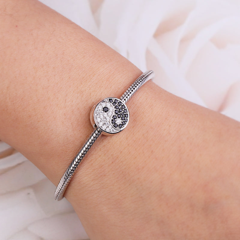 Gnoce "The Power of Nature" Yin and Yang Diagram Charm 925 Sterling Silver Bead with CZ_3