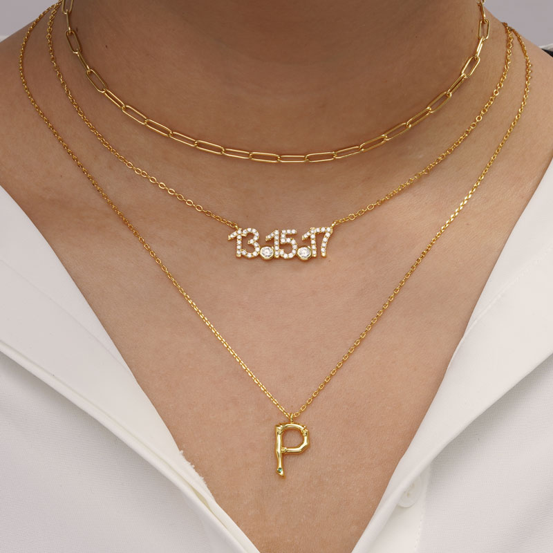 Letter P Pendant Bamboo Initial Necklace Adjustable Chain Length 18k Gold Plated 925 Sterling Silver_5