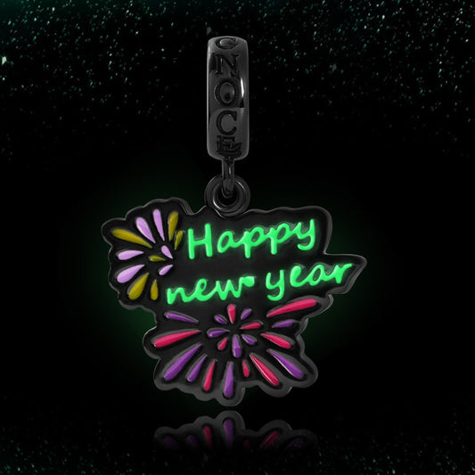 Happy New Year Luminous Personalized Photo Pendant Dangle Charm Sterling Silver Black Plated_5