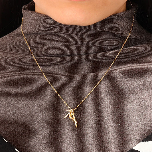 Bamboo Necklace Sterling Silver 18k Gold Plated with Stones_4