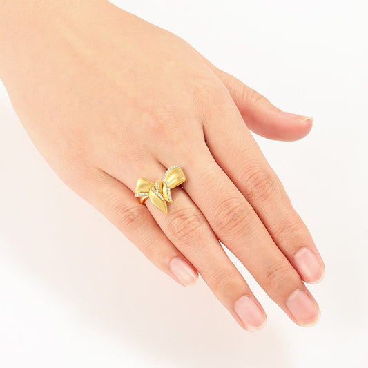 Bowknot Ring 925 Sterling Silver 18K Gold Plated with Round Cut Stones_3