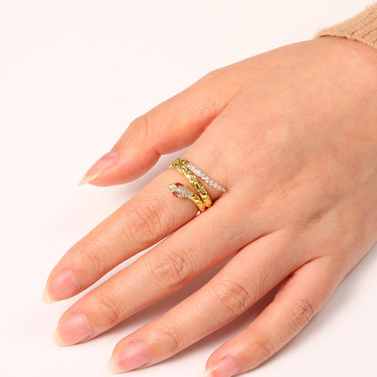 Golden Snake Ring 925 Sterling Silver 18K Gold Plated inlaid with Stones_3