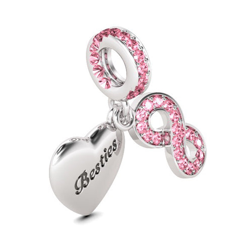 Gnoce "Besties Before Testes" with Pink Crystal Infinity Sign with Besties Engraved 925 Sterling Silver Dangle Charms Great Birthday Gift_2