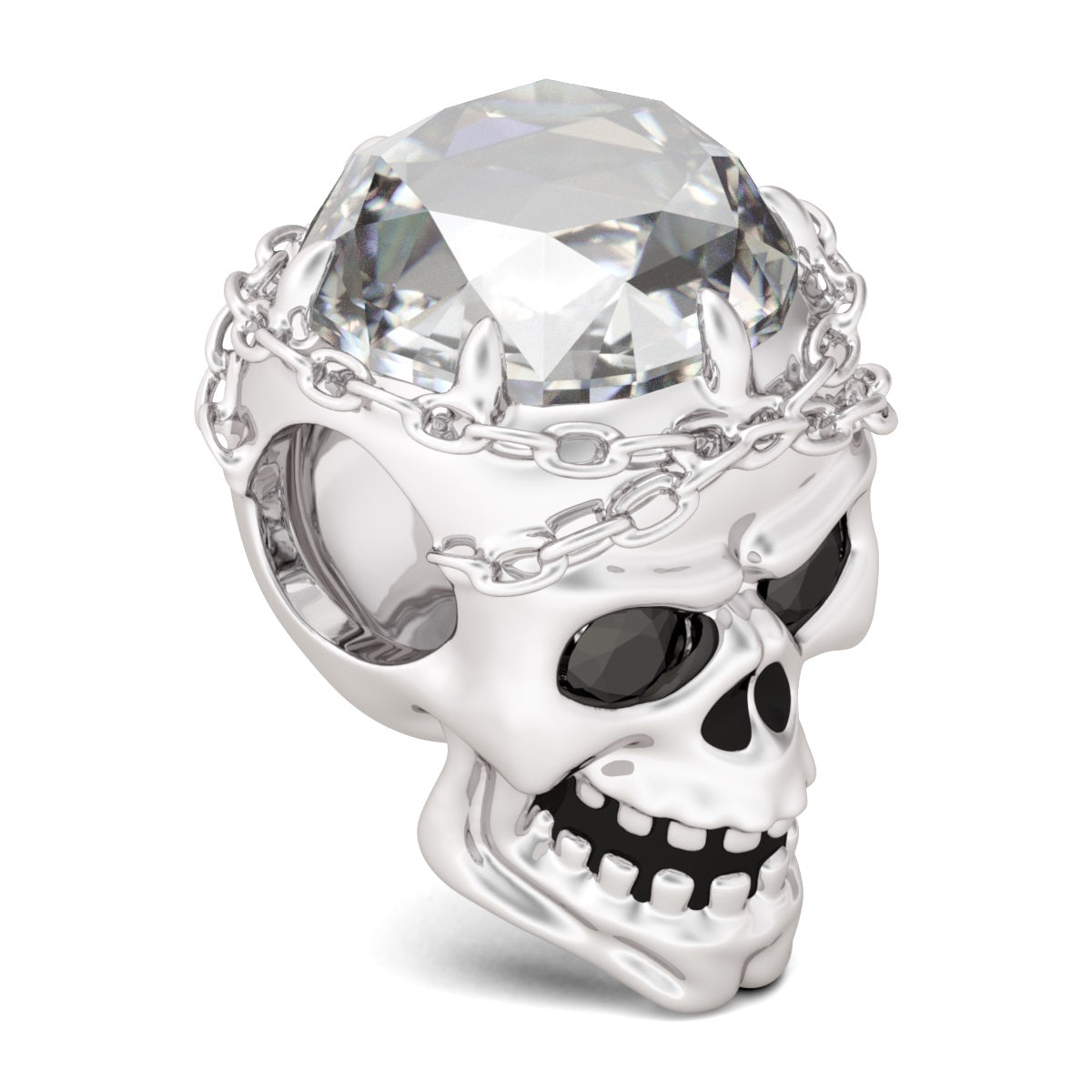 Gnoce "Shackles of love" 925 Sterling Silver Skull Cubic Zirconia Charm Fit Pandora Bracelet_2