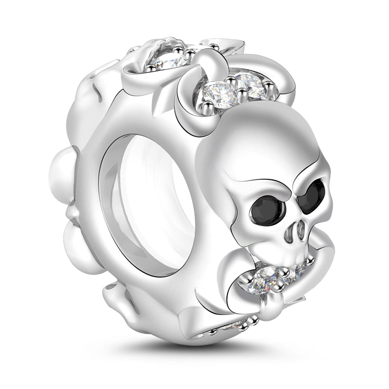 Gnoce "Charming Skull" 925 Sterling Silver Skull Beads Charms Fit Pandora Bracelet_2