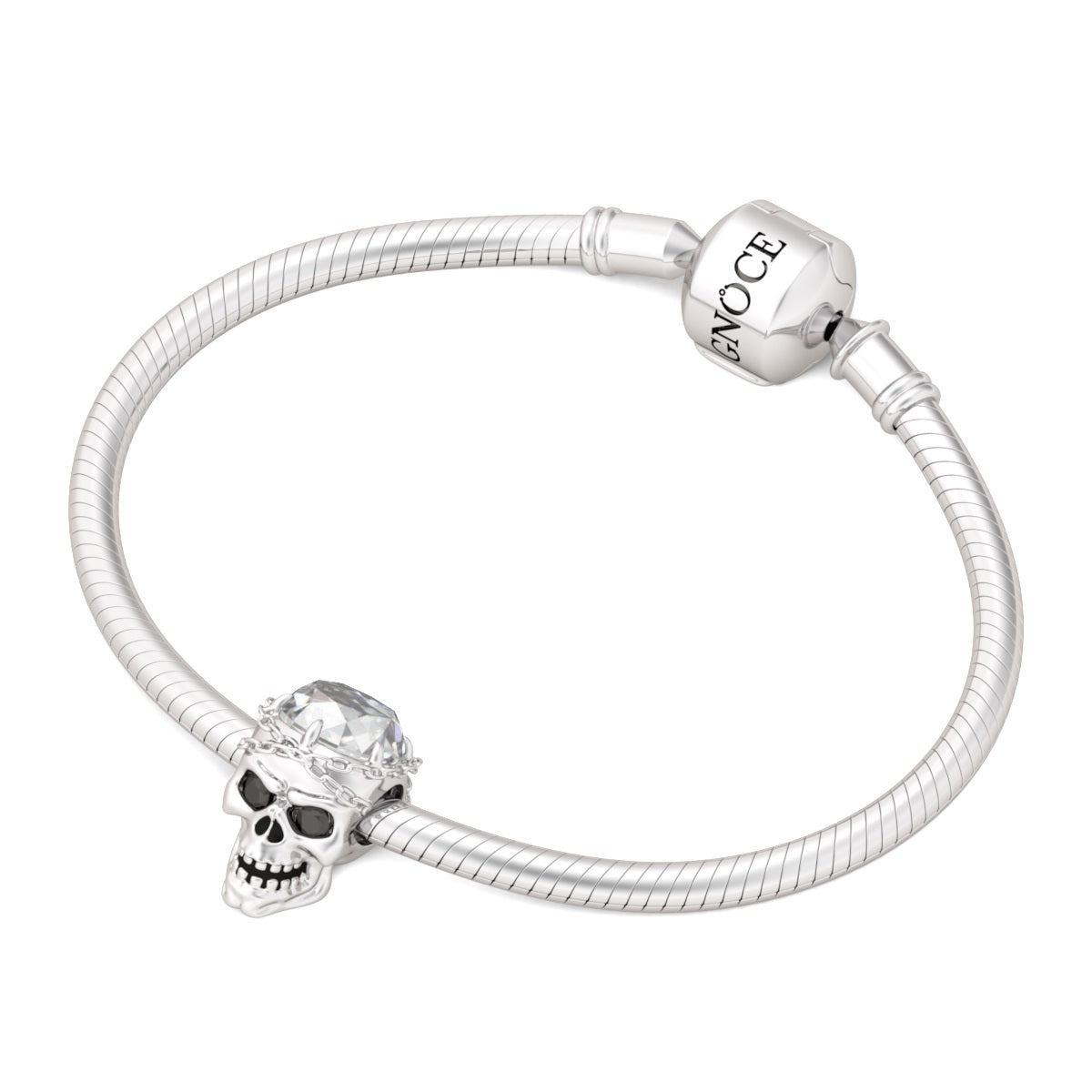 Gnoce "Shackles of love" 925 Sterling Silver Skull Cubic Zirconia Charm Fit Pandora Bracelet_4