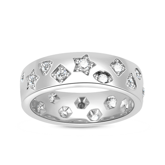 Band Eternity Ring Sterling Silver Geometric engraving with stones._1