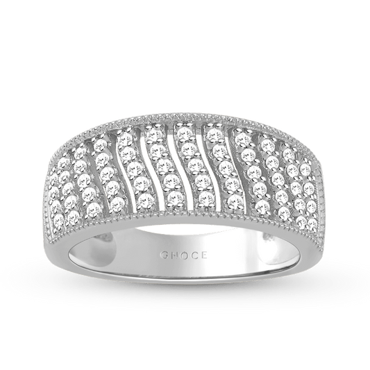 Twill Band Ring Sterling Silver inlaid with Stones_1