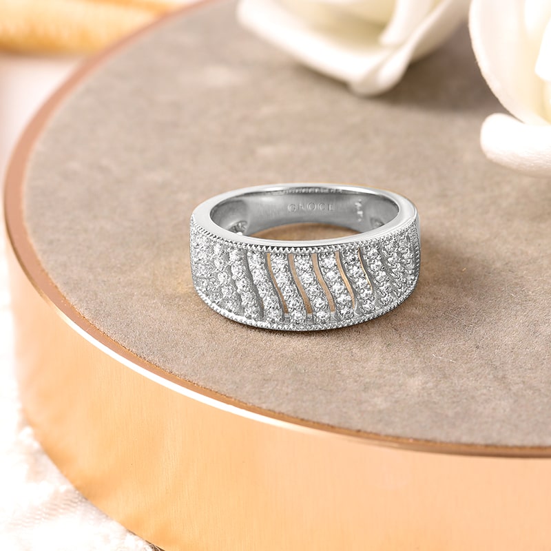 Twill Band Ring Sterling Silver inlaid with Stones_2
