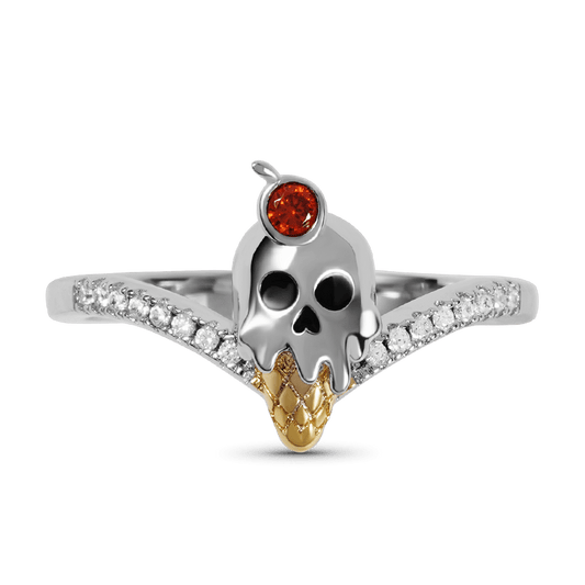 Skull Ice Cream V Ring Sterling Silver 18k Gold Plated inlaid with Ruby_1