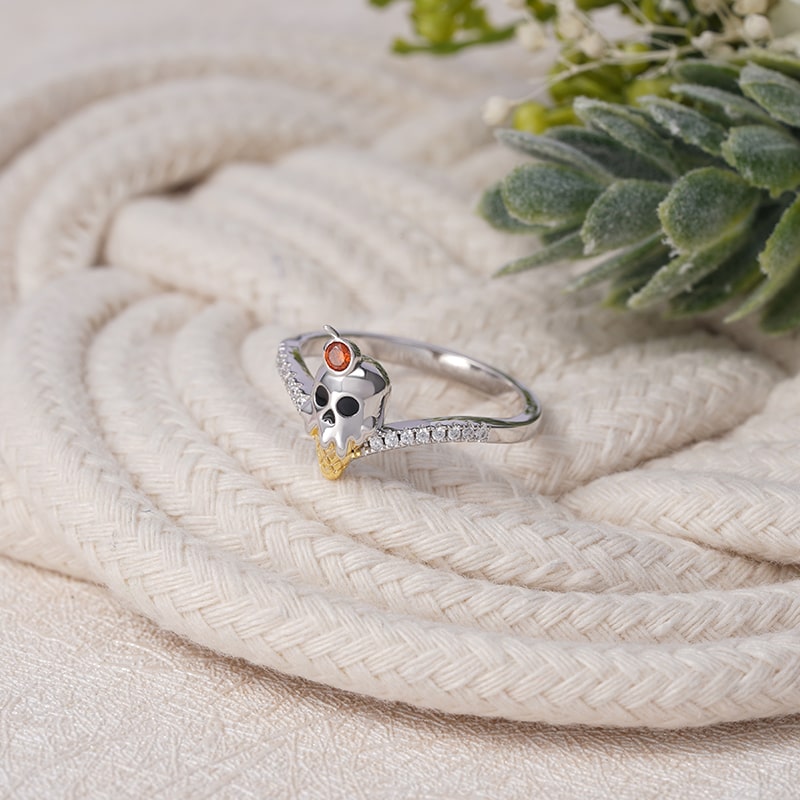 Skull Ice Cream V Ring Sterling Silver 18k Gold Plated inlaid with Ruby_2