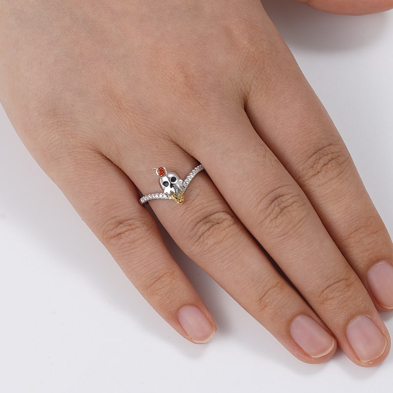 Skull Ice Cream V Ring Sterling Silver 18k Gold Plated inlaid with Ruby_3