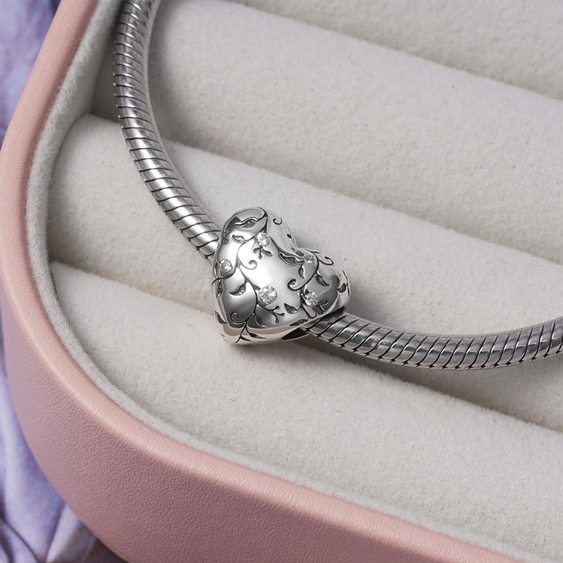 Retro Love Charm Bead Sterling Silver Inlaid with Gems_2