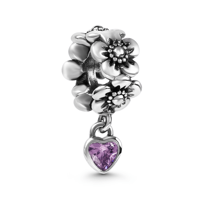 Flowers & Heart Pendant Dangle Charm Sterling Silver_1