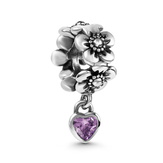 Flowers & Heart Pendant Dangle Charm Sterling Silver_1