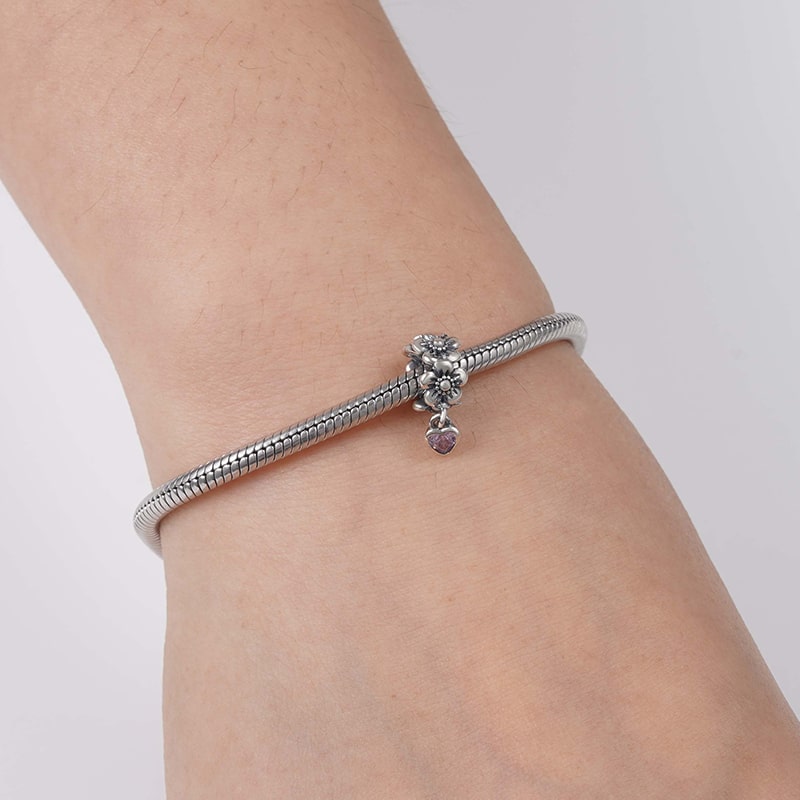 Flowers & Heart Pendant Dangle Charm Sterling Silver_3