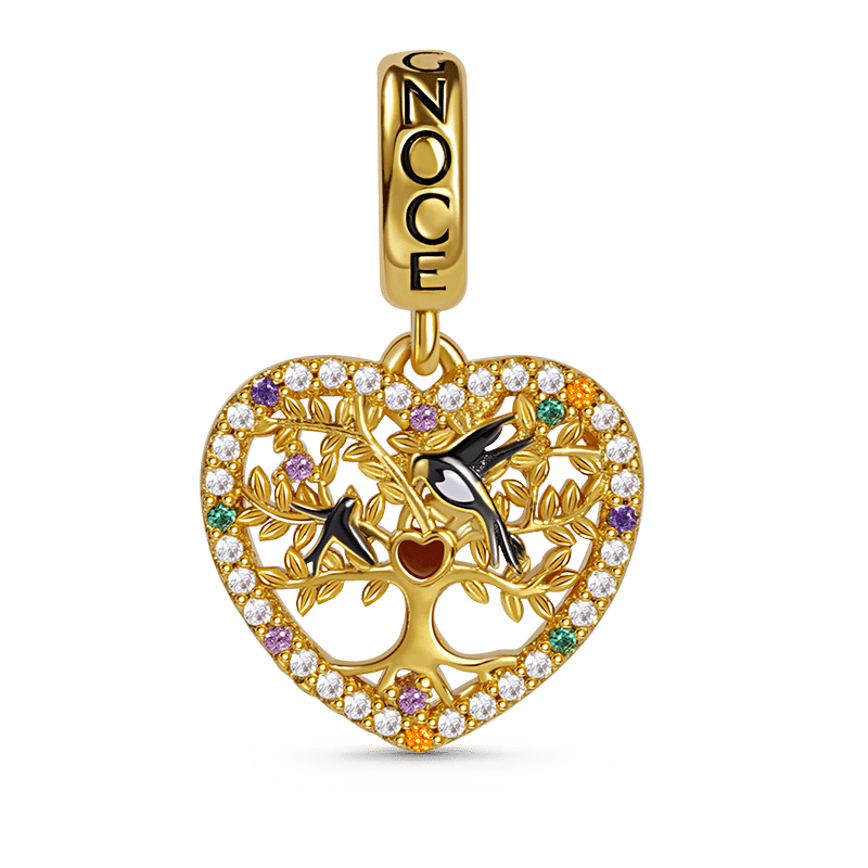 GNOCE Heart Shaped Swallow Mom & Baby Tree of Life Pendant 18K Rose Gold Plated Inlaid with Color Gems Mother's Day Gift_1