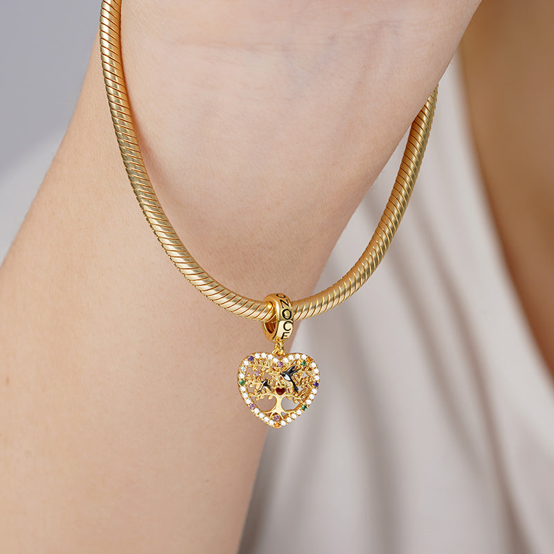 GNOCE Heart Shaped Swallow Mom & Baby Tree of Life Pendant 18K Rose Gold Plated Inlaid with Color Gems Mother's Day Gift_3