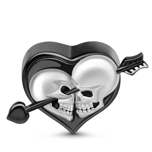 Gnoce "Arrow through The Heart" Skull Lover Heart Charm Sterling Silver Black Plated_1