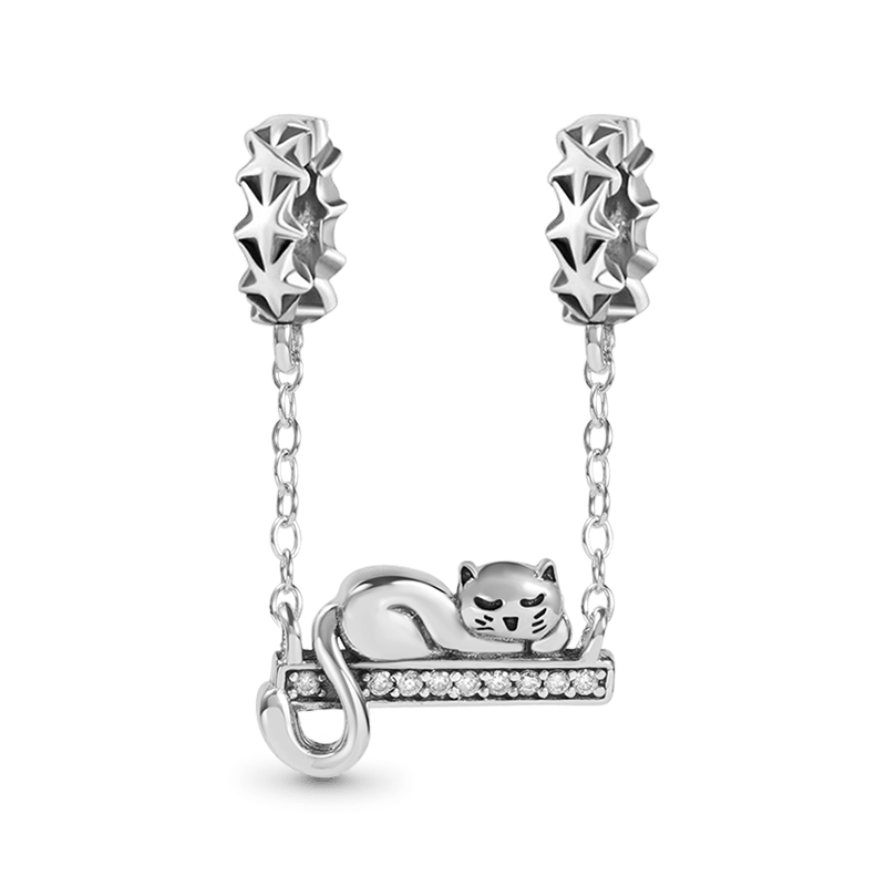 Gnoce Lovely Cat on a Star Swing Charm Inlaid with Crystal Gemstones_1