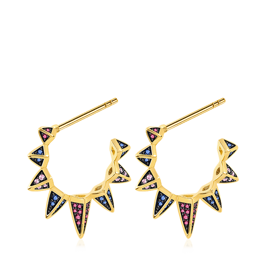 Triangle Black Hoop Earrings with Gold Plated Brass_1