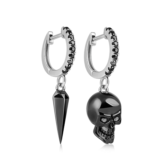 Gnoce "Skull Love" Skull and Awl Earring Set 925 Sterling Silver with Black Plated_1