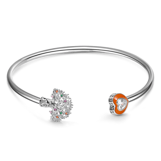 Tree of Life Open Bangle Sterling Silver Inlaid with Colorful Stones_1