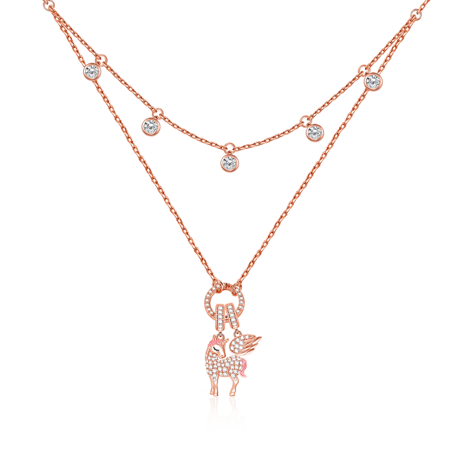 Gnoce "Divine Soul and Spirit" Unicorn 925 Sterling Silver 18K Rose Gold Plated Necklace_1