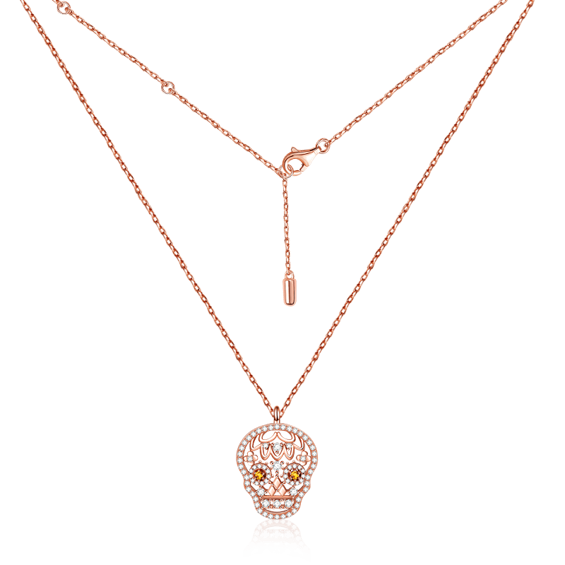 Gnoce "Love Your Mind" 18K Rose Gold Plated Skull Necklace Sterling Silver with CZ Stones inlaid Adjustable Chain_2