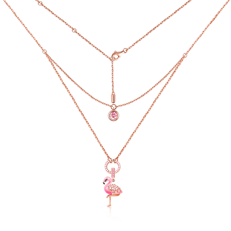 Gnoce "Fiery Passion" Flamingo 925 Sterling Silver 18K Rose Gold Plated Necklace_2