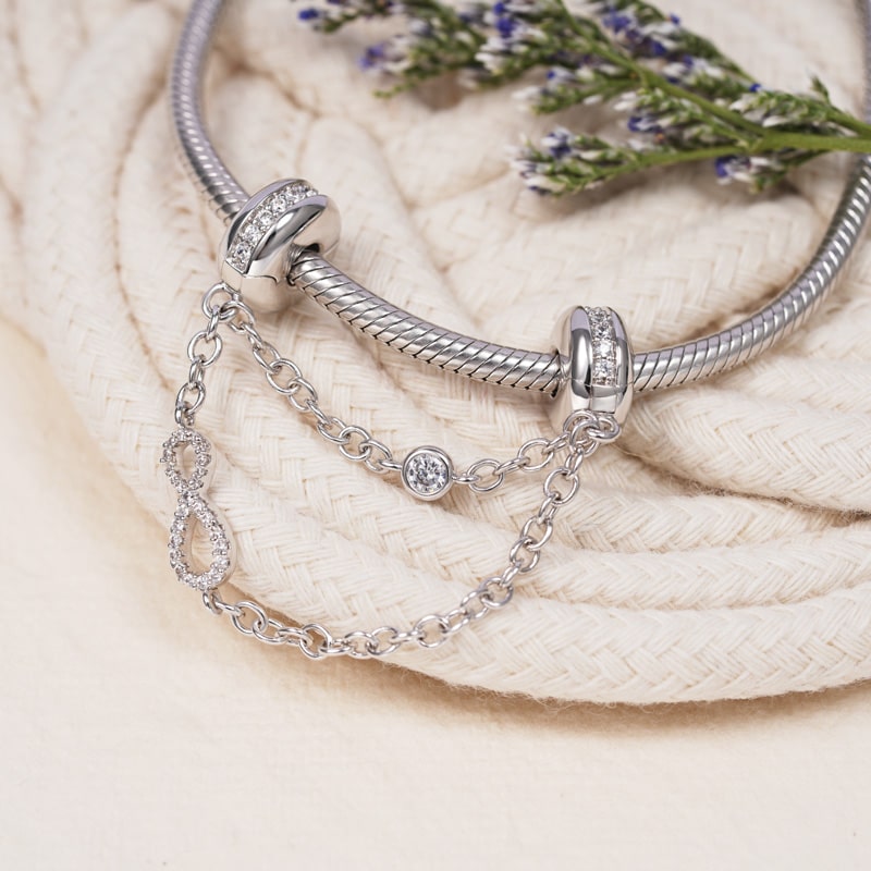 Infinity Love Safety Chain with Crystal Gemstones Sterling Silver_2