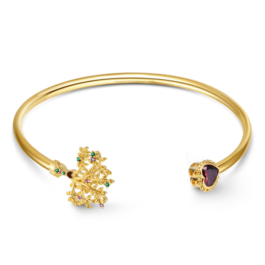 Lifetree & Heart Open Bangle Bracelet Sterling Silver 18K Gold Plated Inlaid with Multicolor Stones Mother's Day Gift_1