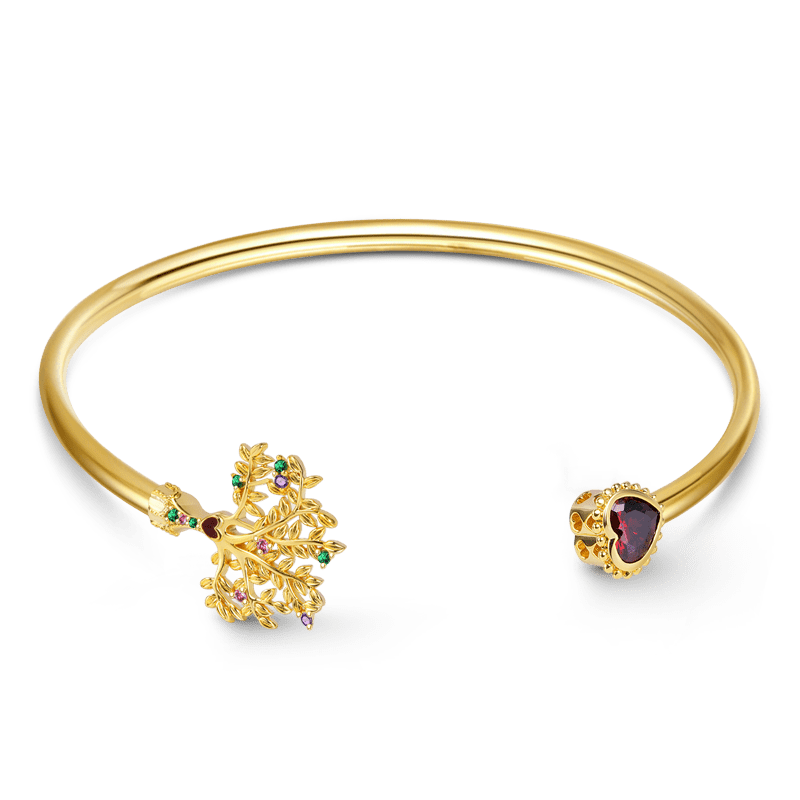 Lifetree & Heart Open Bangle Bracelet Sterling Silver 18K Gold Plated Inlaid with Multicolor Stones Mother's Day Gift_1